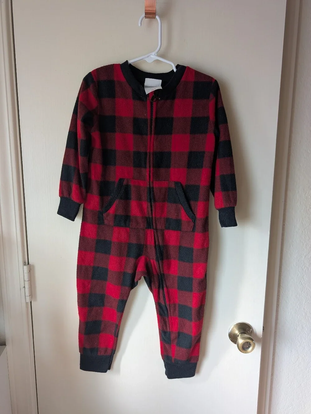 Kids 2t-Red and Black Buffalo Plaid One-Piece Pajama Onesie